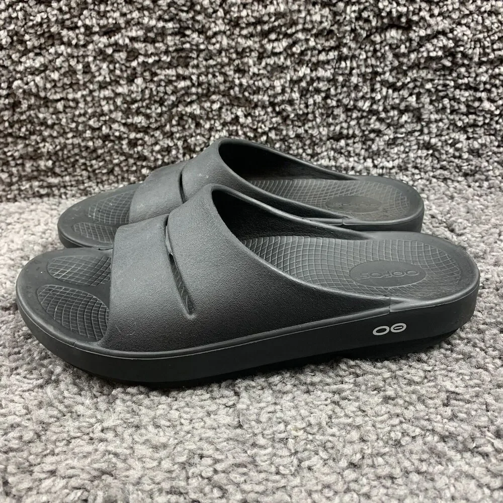 OOFOS Men's OOahh Comfort Slide Lightweight Recovery Sandal Black Men 9 Women 11